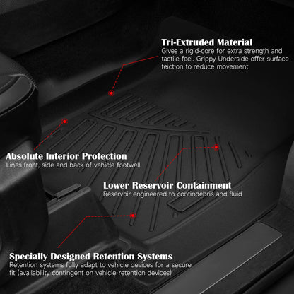 Solidspare For 2019-2025 Chevrolet Silverado/GMC Sierra 1500 Crew Cab Custom TPE Floor Mats