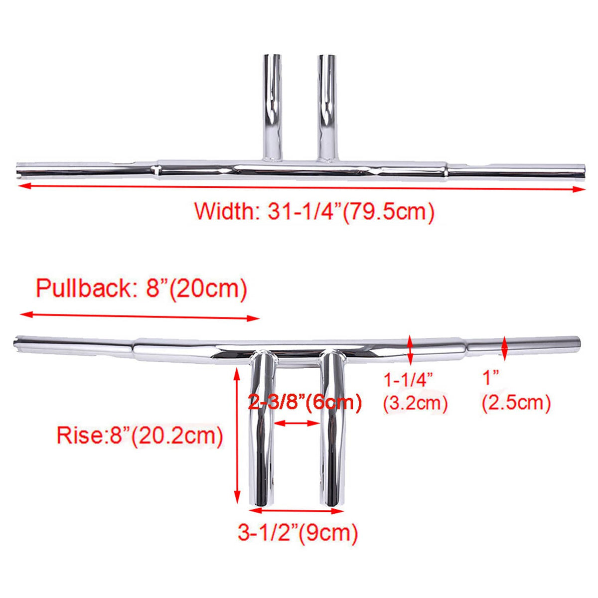 Solidspare 8" Rise Drag Fat T-Bar 1-1/4" Handlebar For Harley Dyna Wide Glide Custom