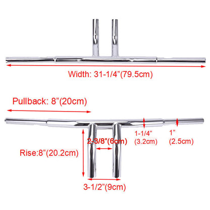 Solidspare 8" Rise Drag Fat T-Bar 1-1/4" Handlebar For Harley Dyna Wide Glide Custom