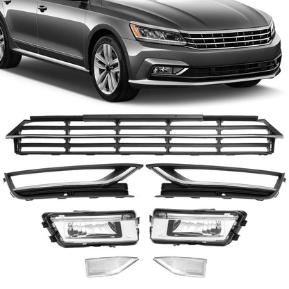 Solid Spare For VW Passat 2012-2015 Front Bumper Fog Lights Corner Lamp & Lower Grille 7PC
