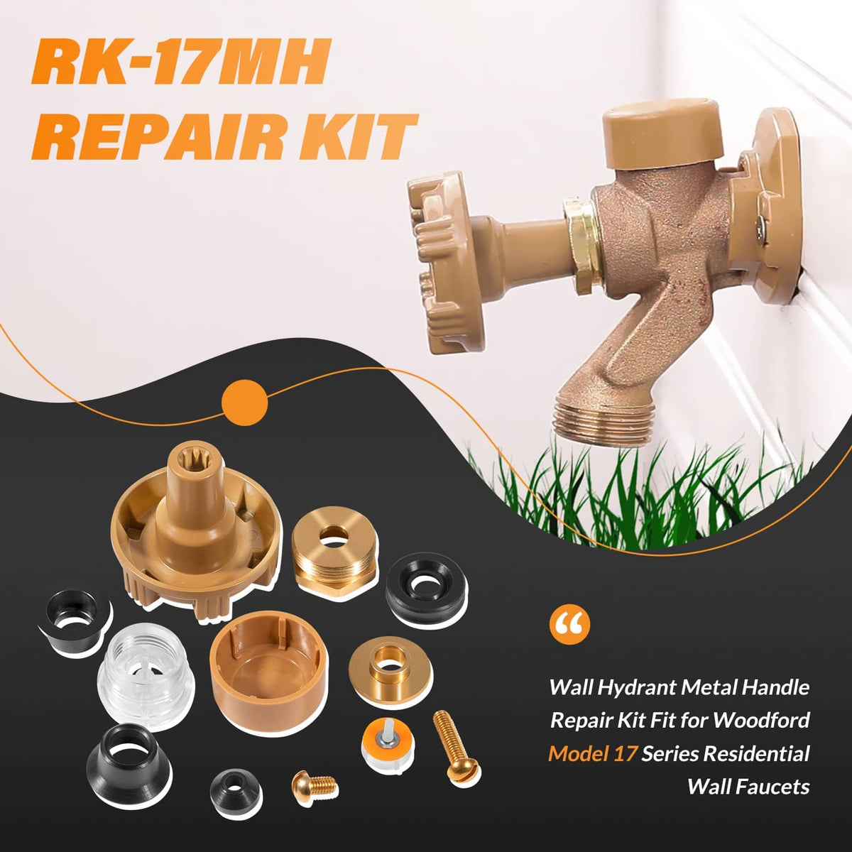 Solidspare RK-17MH Wall Hydrant Metal Handle Repair Kit Fit for Woodford Model 17 Faucets