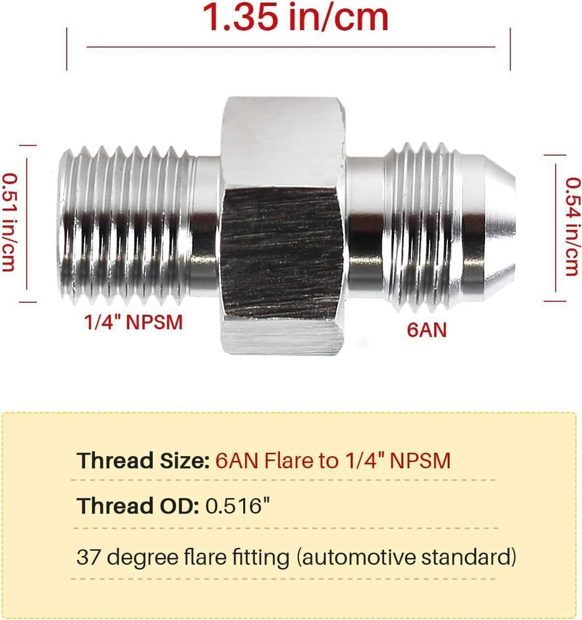 Solidspare 2Pcs Transmission Adapter Fittings 6AN Flare to 1/4" NPSM for TH350 TH400 700R4