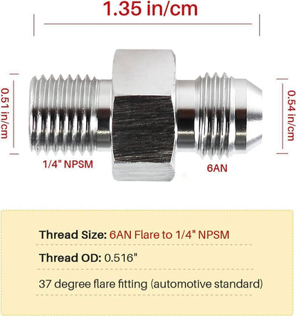 Solidspare 2Pcs Transmission Adapter Fittings 6AN Flare to 1/4" NPSM for TH350 TH400 700R4