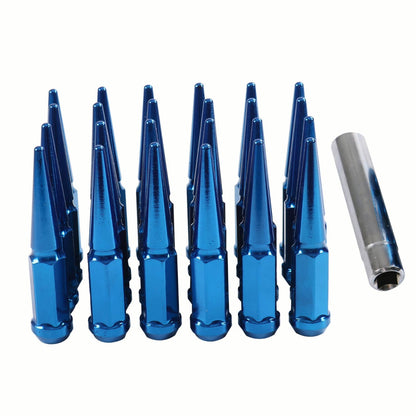 Solidspare 24PCS M14x1.5 Spike Lug Nuts 4.5 Tall Blue For 6 Lug GMC Chevy Ford With Key