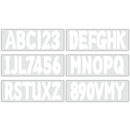 Solid Spare Boat numbers and letters Decal Sticker Four Sets of A-Z Four Sets of 0-9 White