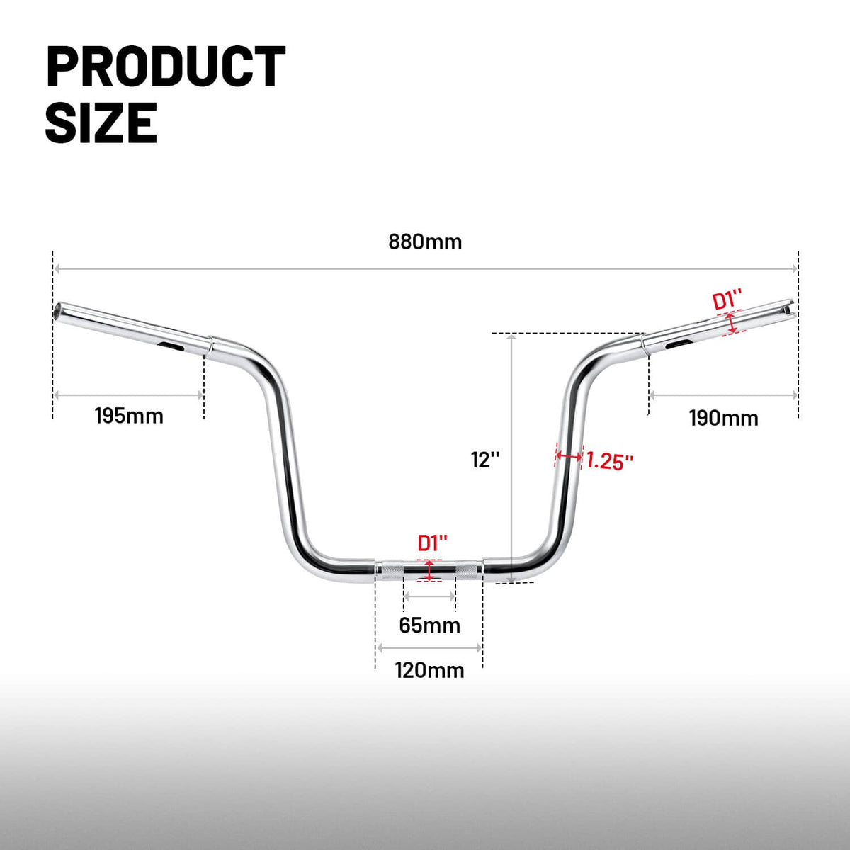 Solidspare 12" Ape Hanger 1-1/4" Handlebar For Harley Road King Classic EFI FLHRCI 1998-06