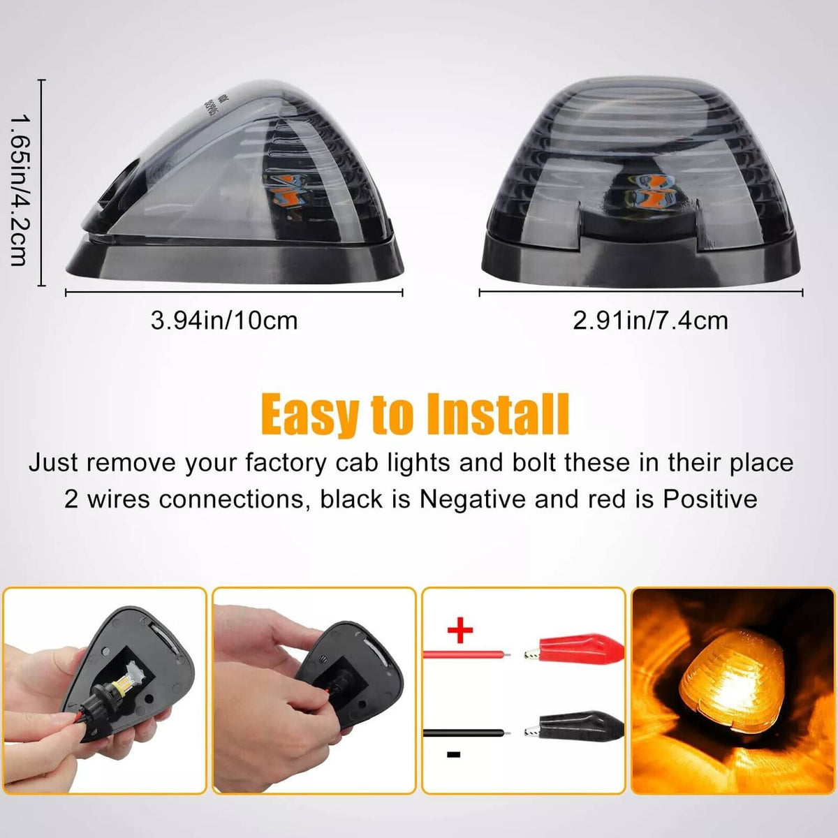 Solid Spare 5Pcs For Ford F-250 F-350 F450 Super Duty Smoke LED Cab Roof Lights Marker Amber