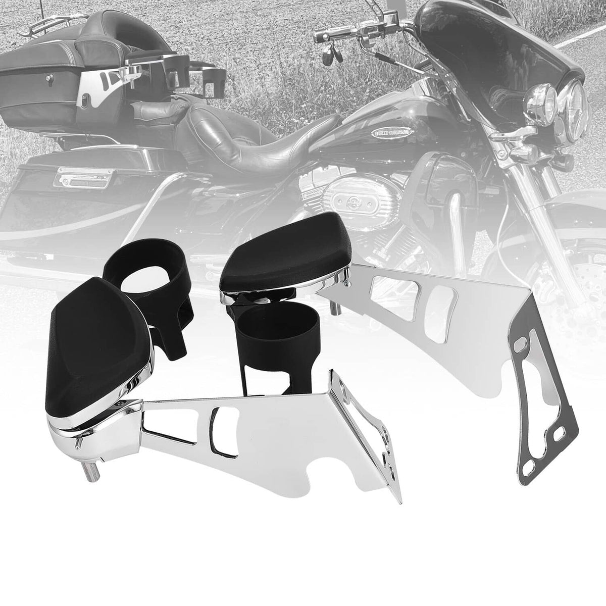 Solidspare Fit For Harley Tour Pak Touring Chrome Passenger Armrests Cup Holder 1997-2013