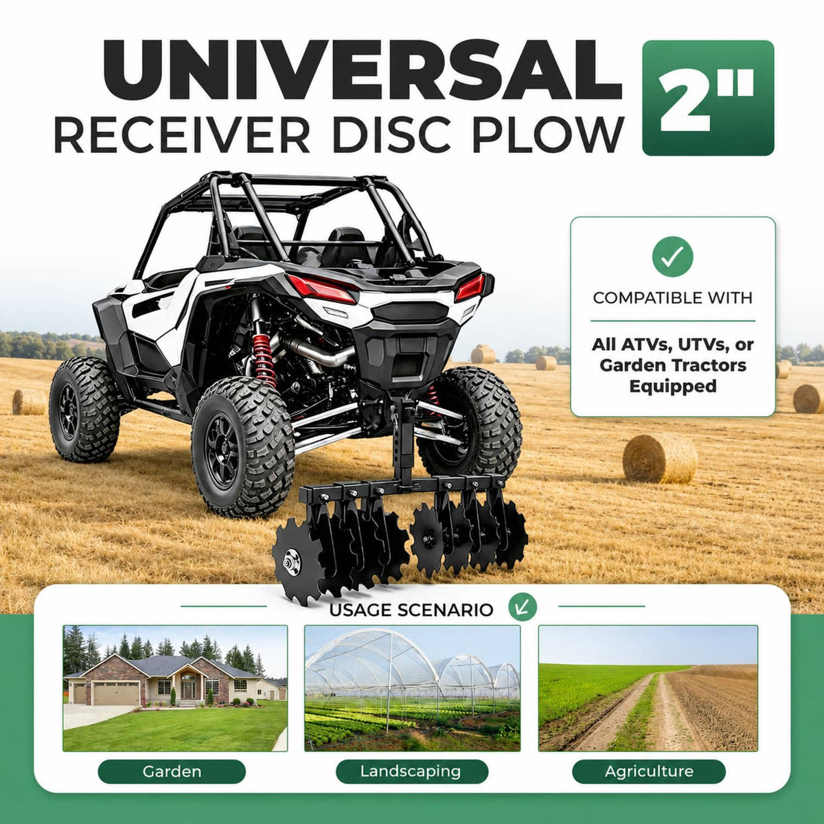 Solidspare 34" Disc Plow Harrow w/ 2-inch Receiver Hitch 8-blade disc For Tractor ATV UTV