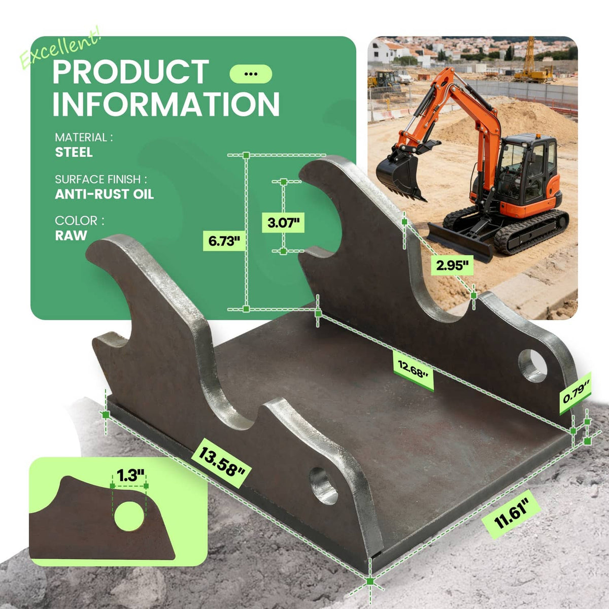 Solidspare W/Plate Quick Attach Brackets Bucket Ears For Kubota KX040 U35 KX71 KX91 KX121