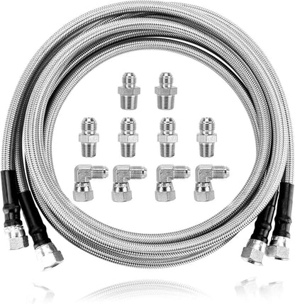 Solidspare SS Braided Transmission Cool Hoses Lines Kit For Chevy Ford TH350 700R4 TH400