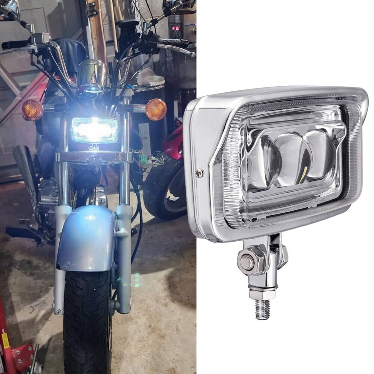 Solidspare Front Headlight Rectangle LED Lamp w/ Hi/Lo for Harley Honda Cafe Racer Custom