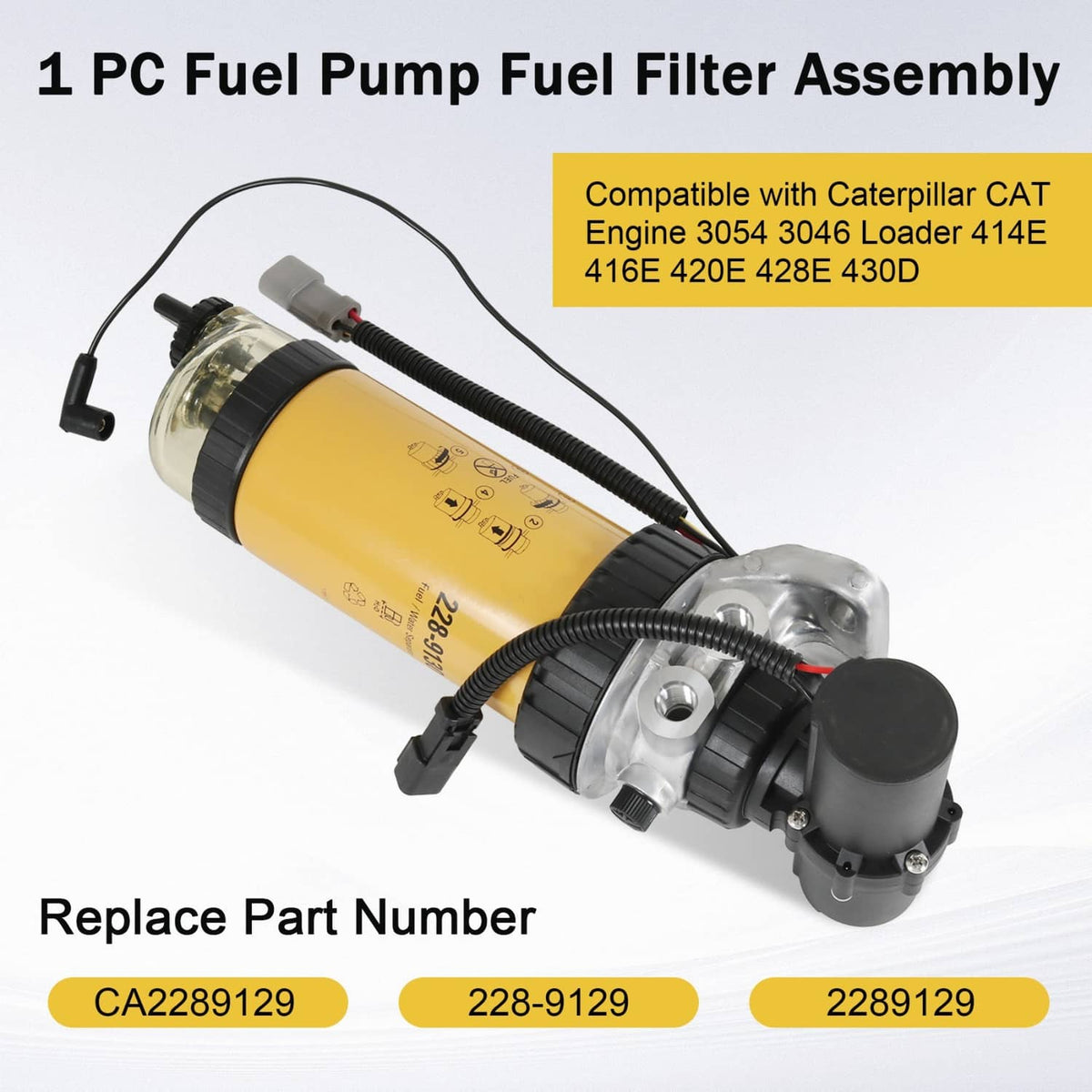 Solidspare 228-9129 Fuel Pump & Fuel Filter Assy for CAT 3054 3046 Loader 414E 416E 420E