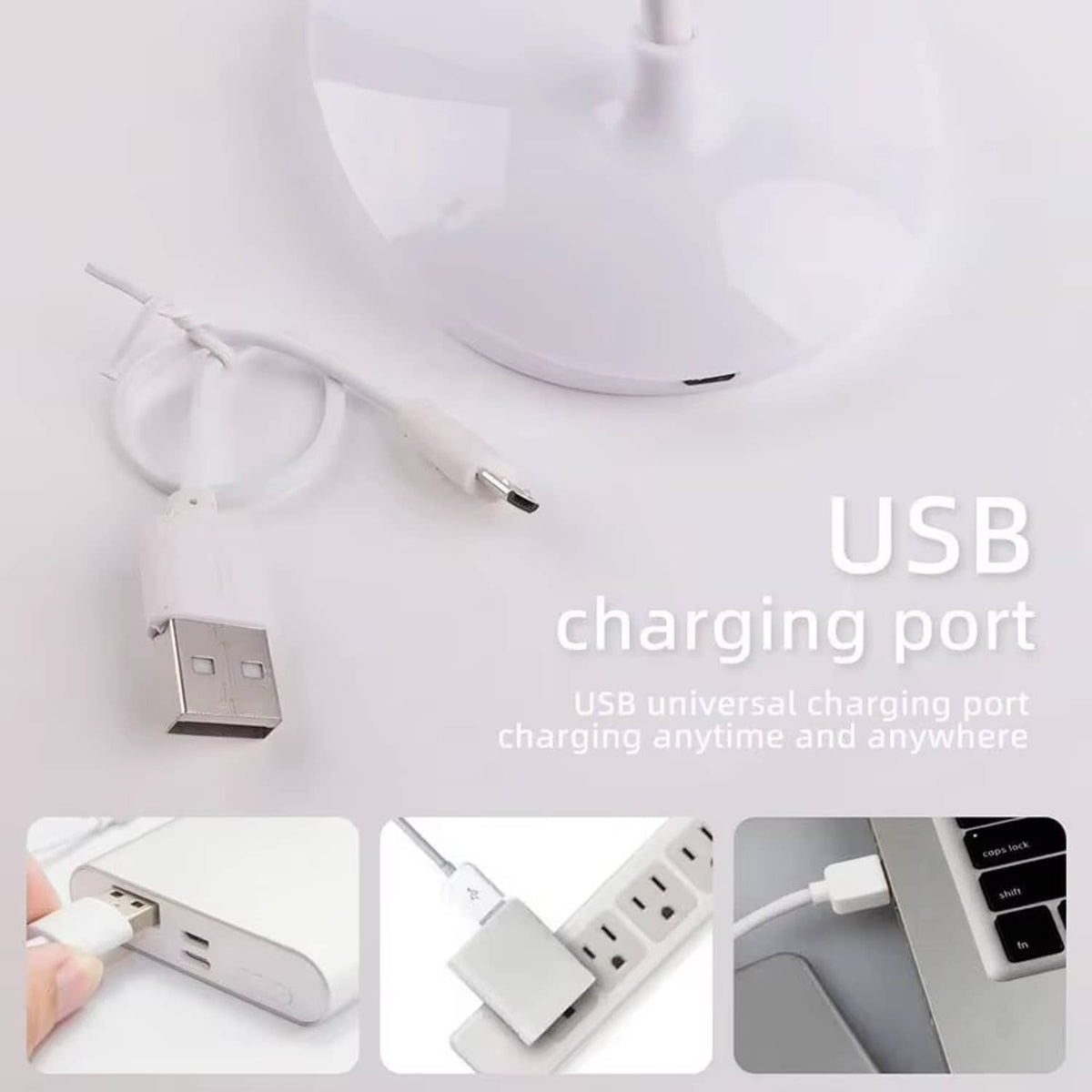 Solid Spare USB LED Desk Light Dimmable Bedside Reading Lamp Rechargeable Touch Control US