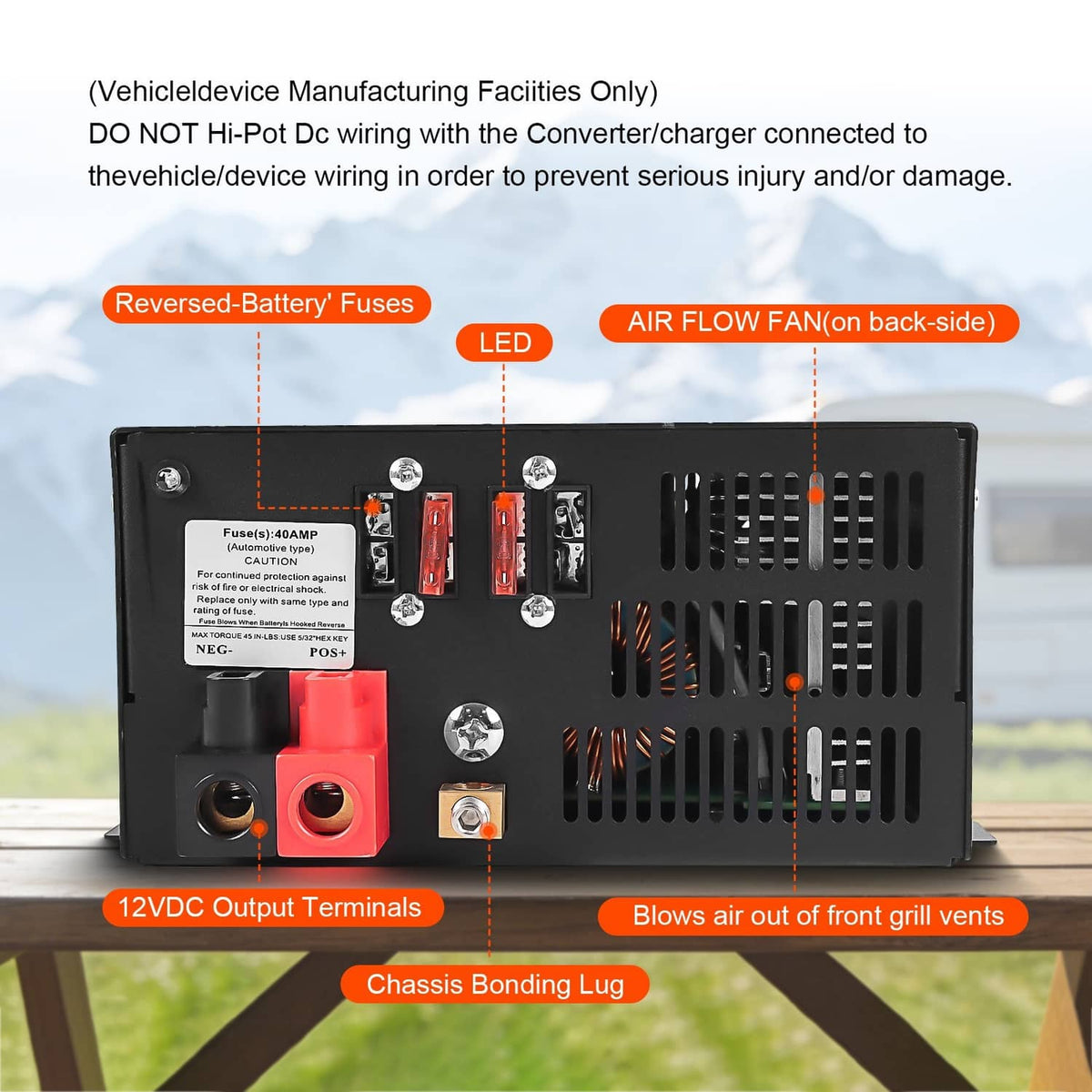 Solidspare PM3-55LK RV Power Converter 110V to 12V DC Charger with 55 Amp for Reliable RV