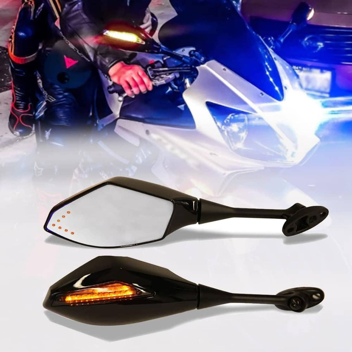 Solidspare Motorcycle LED Turn Signal Side Mirrors For Honda CBR600RR CBR1000RR Left&Right