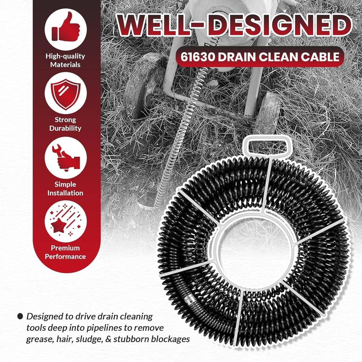 Solidspare 61630 Sectional Drain Cleaning Cable Kit, Replace for RIDGID A-62 7/8” Cable Kit