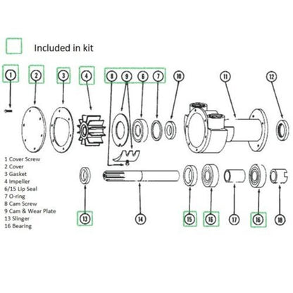 Solid Spare Major Repair Kit for Jabsco Pump 5850-0001 Impeller Gasket seals Bearings Plates