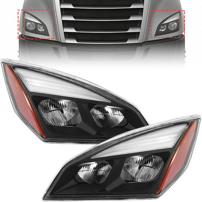 Solidspare Pair New Full LED Headlights Headlamps For 2018-2022 Freightliner Cascadia Black