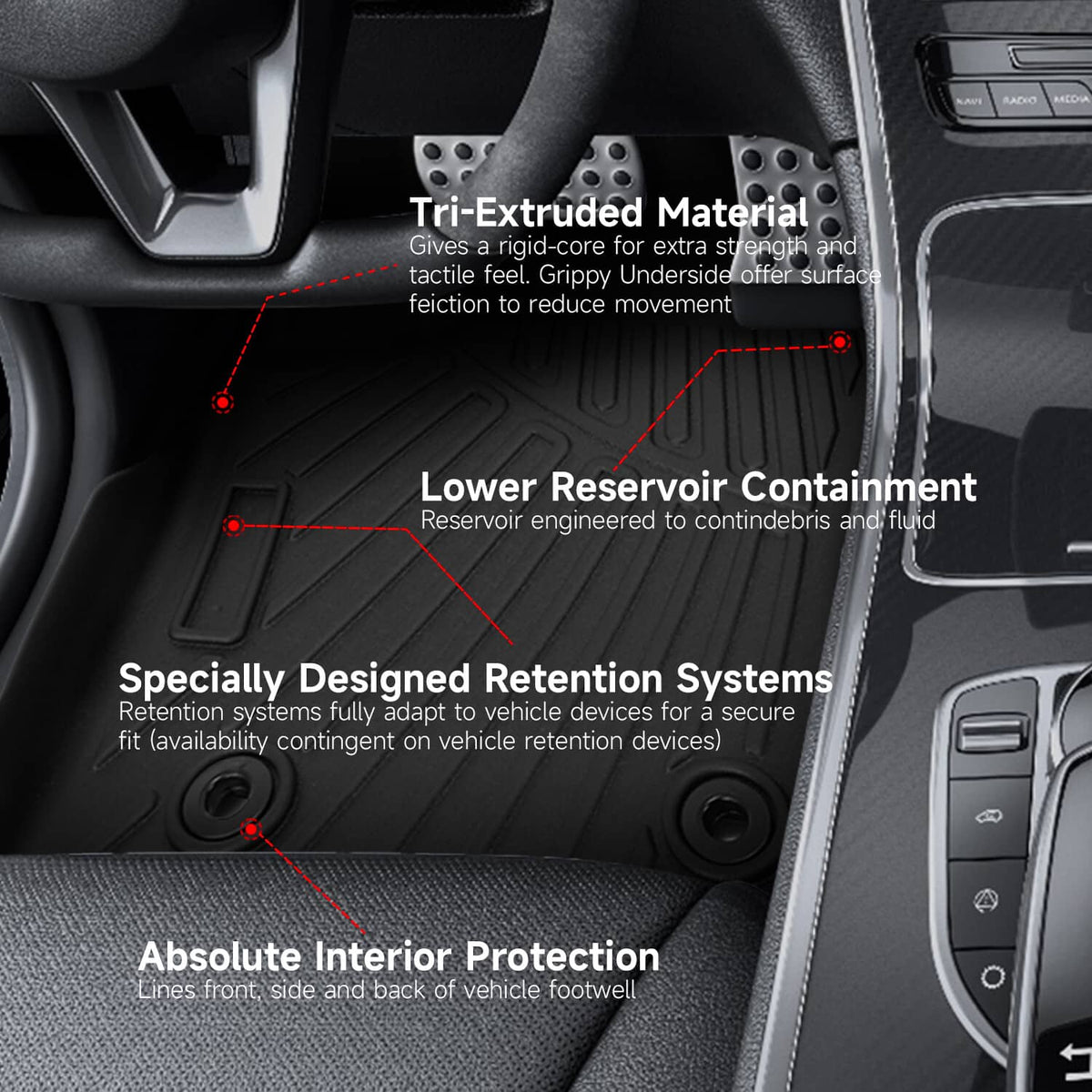 Solidspare For 24-26 Toyota Tacoma Double Cab Floor Mats All Weather 3D Carpets Liners TPE