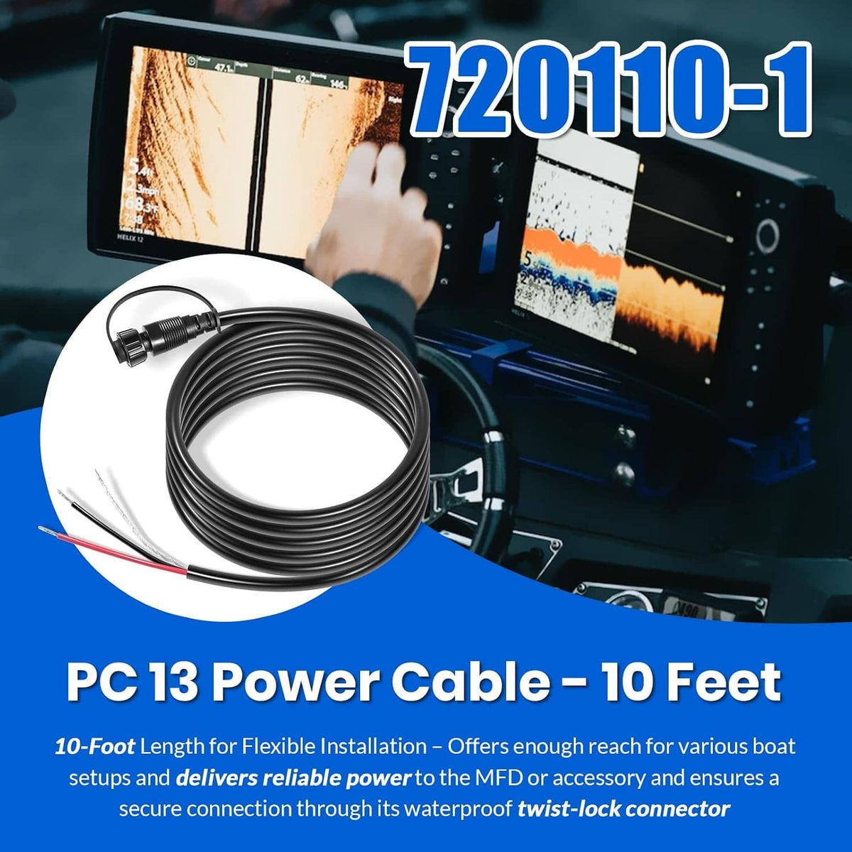 Solidspare PC 13 Power Cable for Humminbird 720110-1 APEX Marine-Rated Power Cable 10 ft