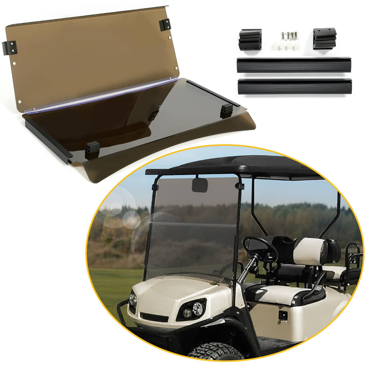 Solidspare Front Folding Tinted Windshield Windscreen For EZGO Express S4 L4 Golf Cart