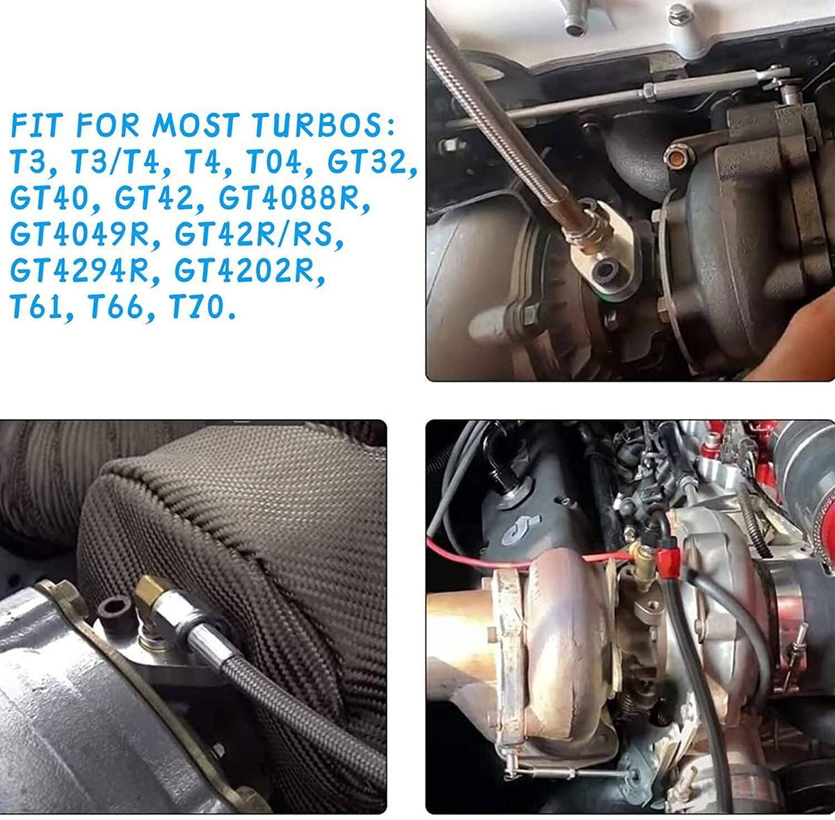 Solidspare Oil Feed Line+10AN Oil Drain Return Fitting Kit For Turbo T3 T4 T6 GT45 T04E T66