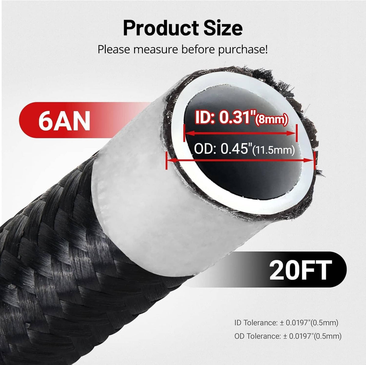 Solidspare 20FT 6AN 3/8" E85 PTFE LS Swap EFI Fuel Line Fitting Nylon Braided Fuel Kit