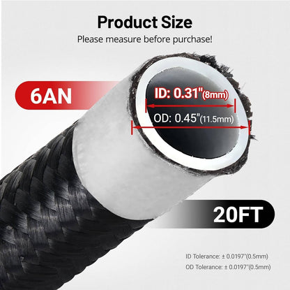 Solidspare 20FT 6AN 3/8" E85 PTFE LS Swap EFI Fuel Line Fitting Nylon Braided Fuel Kit