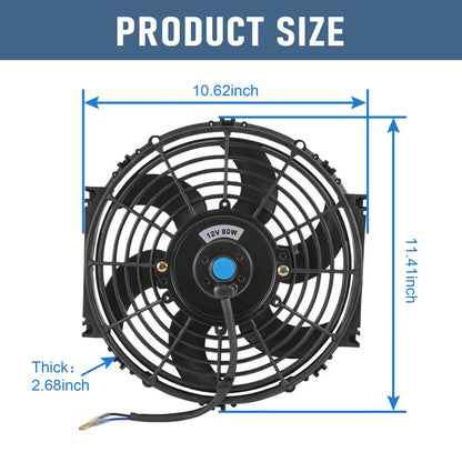 Solidspare 2X Universal 10" inch Slim Pull Push Racing Electric Radiator Engine Cooling Fan