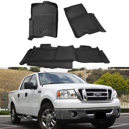 Solidspare Floor Mats Set For Ford F-150 F150 Super Crew Cab 2004-2008 Black TPE Liners