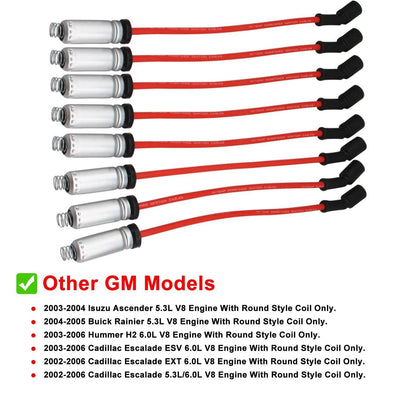 Solidspare 8 Set Round Ignition Coil and Spark Plug Wire For Chevy Silverado 1500 2500 GMC