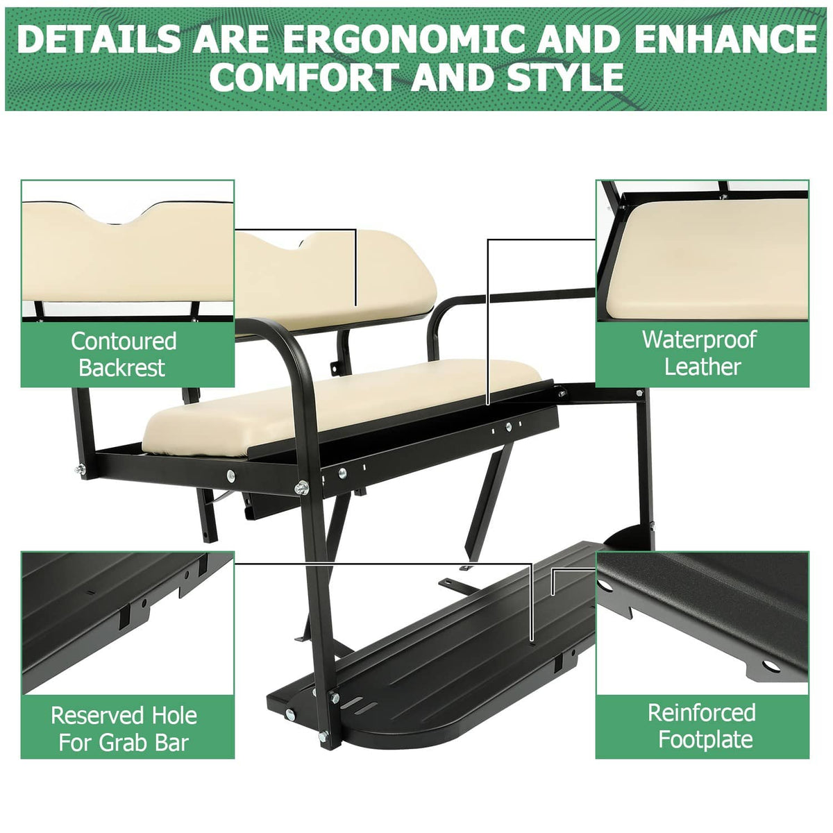 Solidspare Flip Folding Rear Back Seat Kit For Yamaha Drive G29 2007-2016 Golf Cart