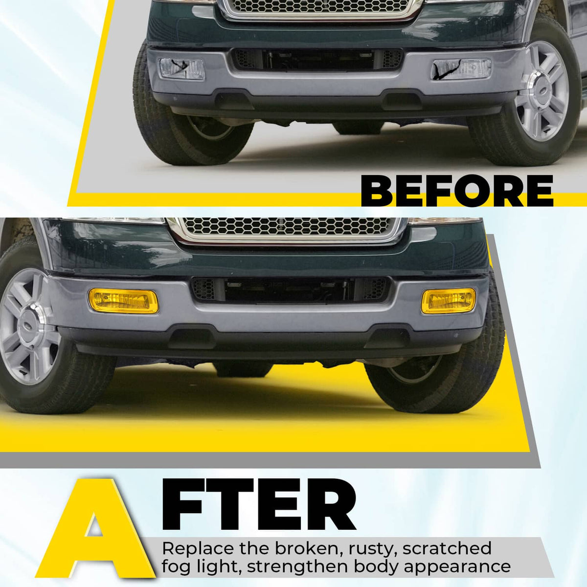Solid Spare 2PCS Yellow Lens Front Left & Right Fog Lights Lamps For Ford F150 F-150 2004-06