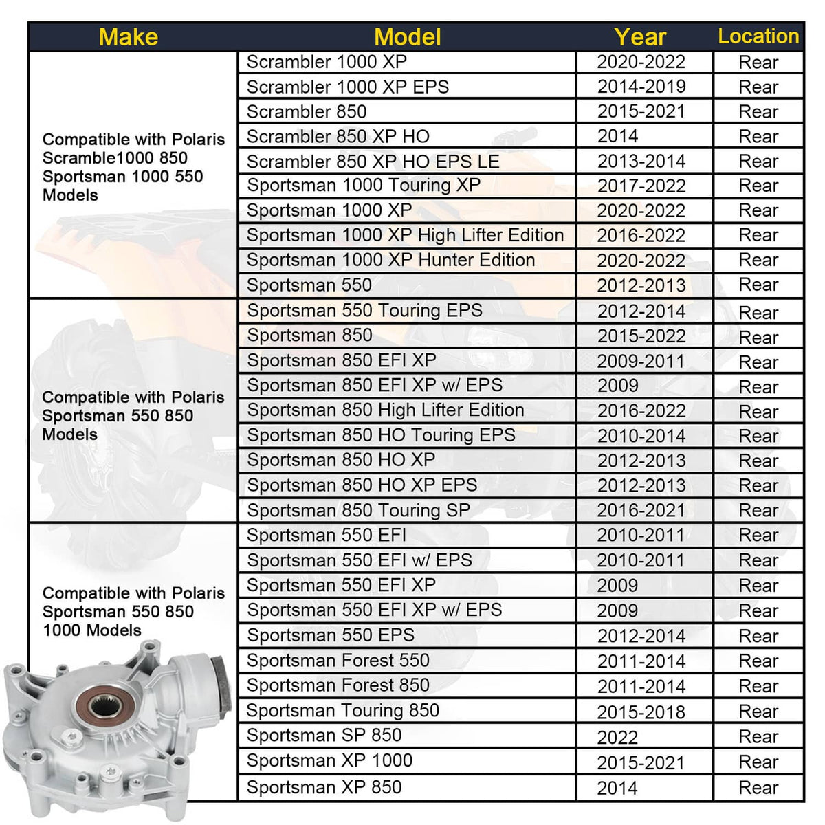 Solidspare Rear Differential For Polaris SPORTSMAN XP 550 2010 2011 2012 2013 113.4mm