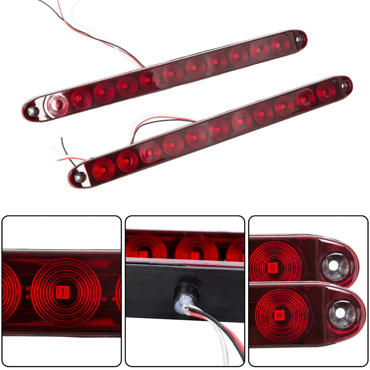 Solidspare 4X 16" 11 LED Red Truck Trailer Light Bar Stop Turn Tail Brake Light Strip Kit