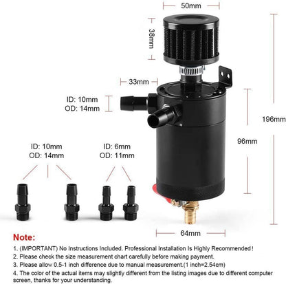 Solidspare Black 2 Port Reservoir Baffled Tank Oil Catch Can with Drain Valve Breather New