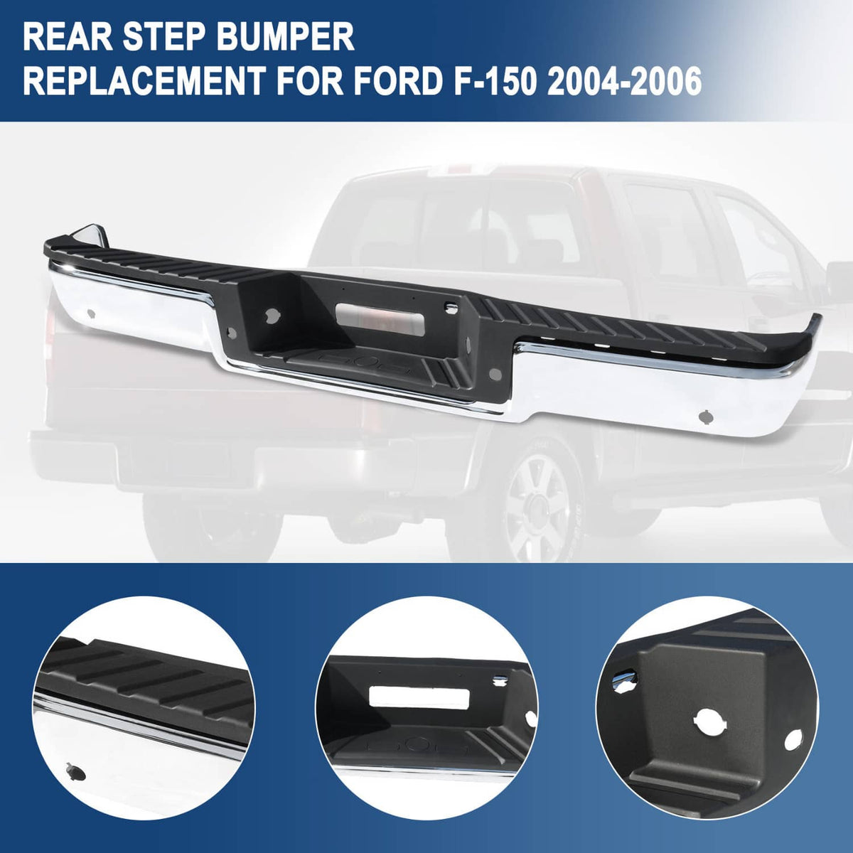 Solidspare Step Bumper For 2004-2006 Ford F-150 Assembly With Sensor Holes Chrome Rear