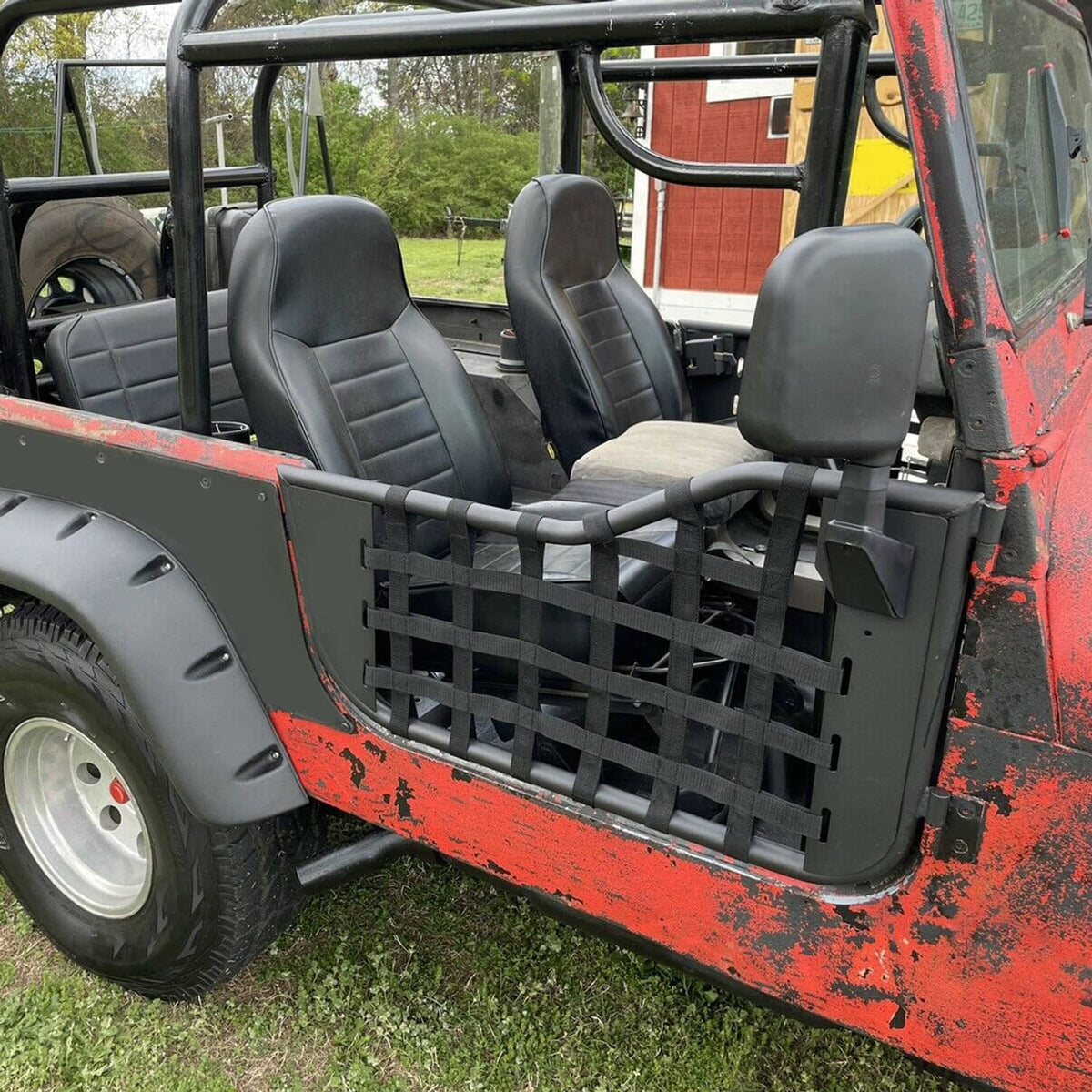 Solid Spare Black Tubular Trail Door With Side Mirror For 1976-1995 Jeep CJ7/YJ Wrangler 2DR