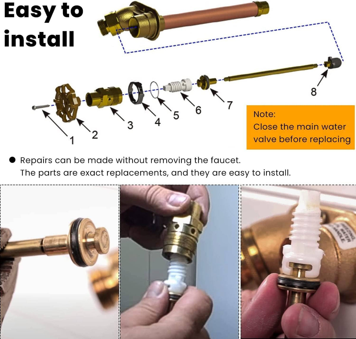 Solid Spare Model 25 Repair Kit RK-25 Compatible With Woodford Wall Faucet Models 20 25 27