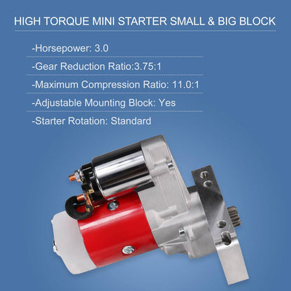 Solidspare Red High Torque Mini Starter 153 168 Tooth For Small & Big Block Chevy NEW