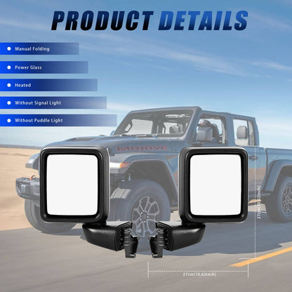 Solidspare Left & Right Power Heated Mirror Set for 2018-2024 Jeep Gladiator Wrangler JL