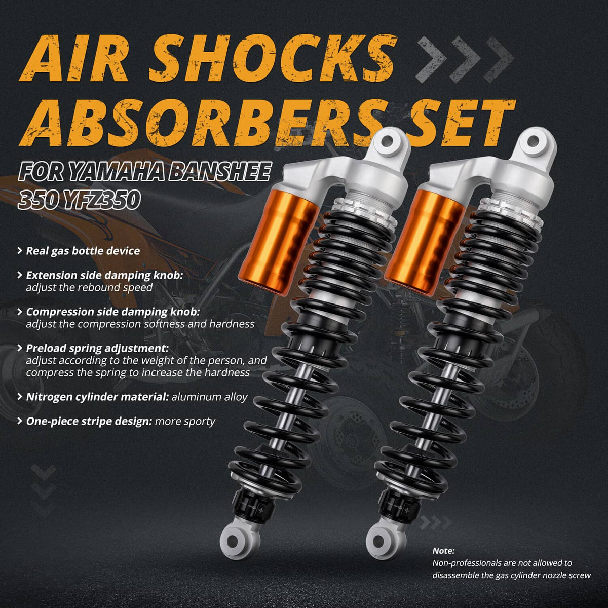 Solidspare Adjustable Front Air Shocks Absorber Set For Yamaha Banshee 350 YFZ350 ATV 87-06