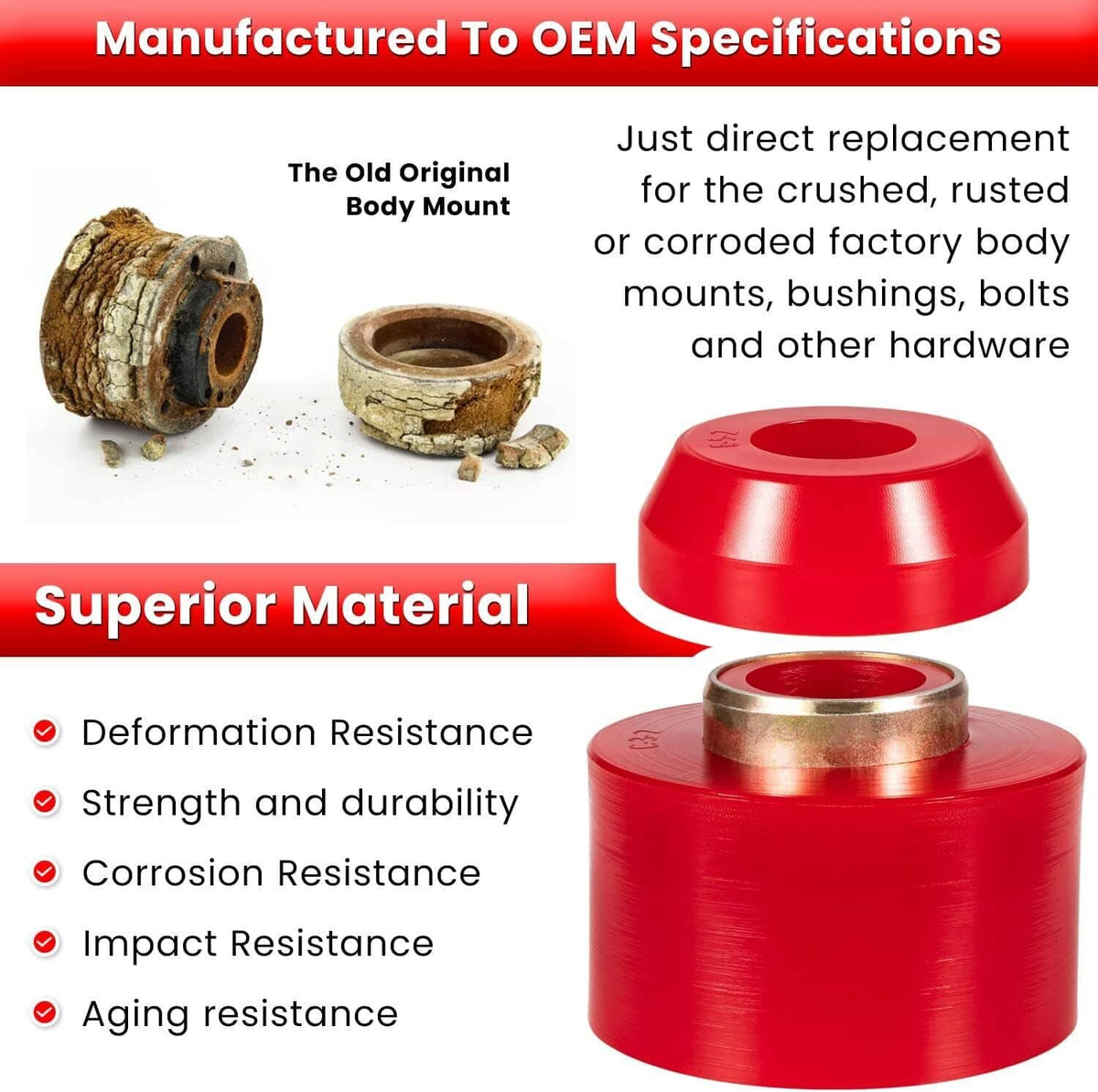 Solidspare 4.4123R Body Cab Mount Bushing Set Kit For 1980-1998 Ford F150 F250 F350 2WD/4WD