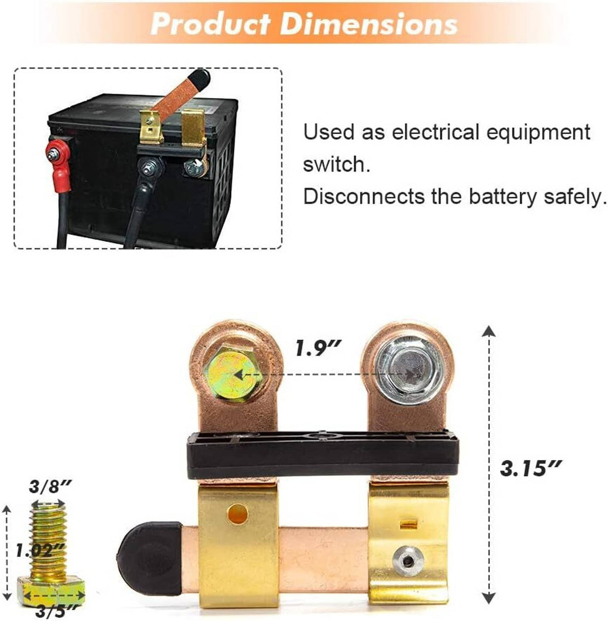 Solidspare Auto Battery Disconnect Switch Blade Side Post Terminal Car Shut Cut Off Vehicle