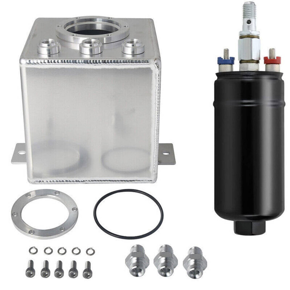Solidspare 2L Billet High Flow Swirl Fuel Surge Tank AN6 Fitting & 044 External Fuel Pump