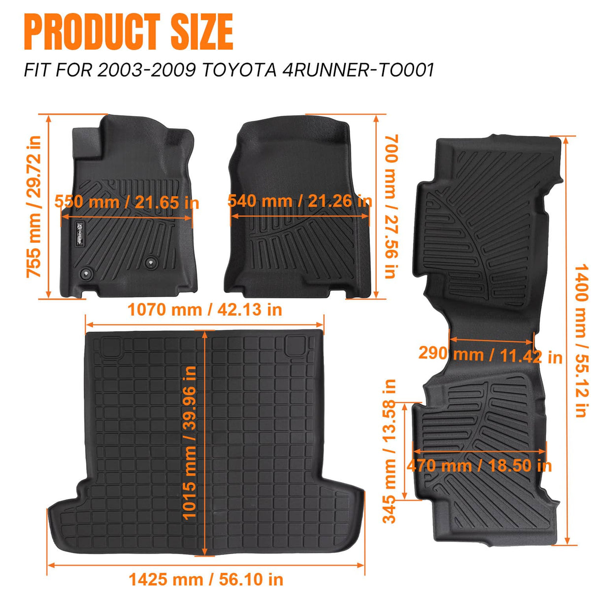 Solidspare Floor Mats & Trunk Cargo Liners Fit For Toyota 4Runner 5 Seats 2003-2008 2009