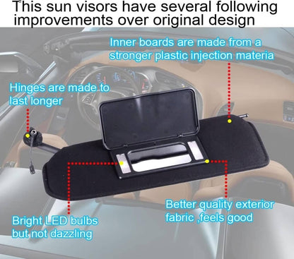 Solidspare Pair Updated Sun Visors Sun Shades W/Bright LED Light For 1997-2004 Corvette C5