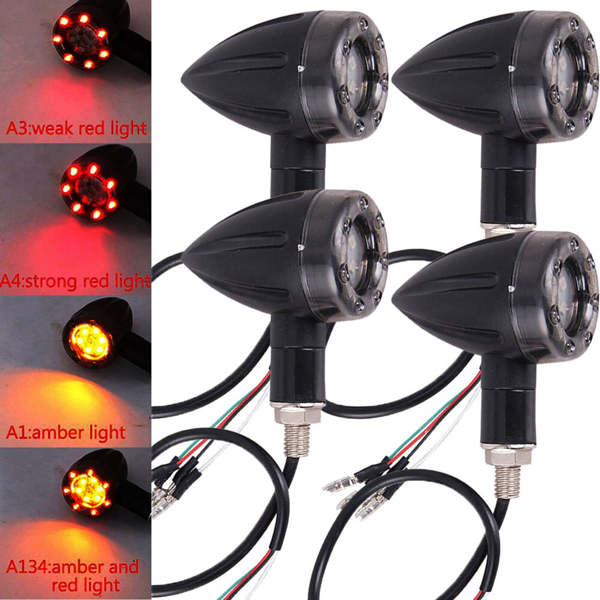 Solidspare 4x Universal Motorcycle LED Red Amber Turn Bike Signal Indicators Blinker Lights