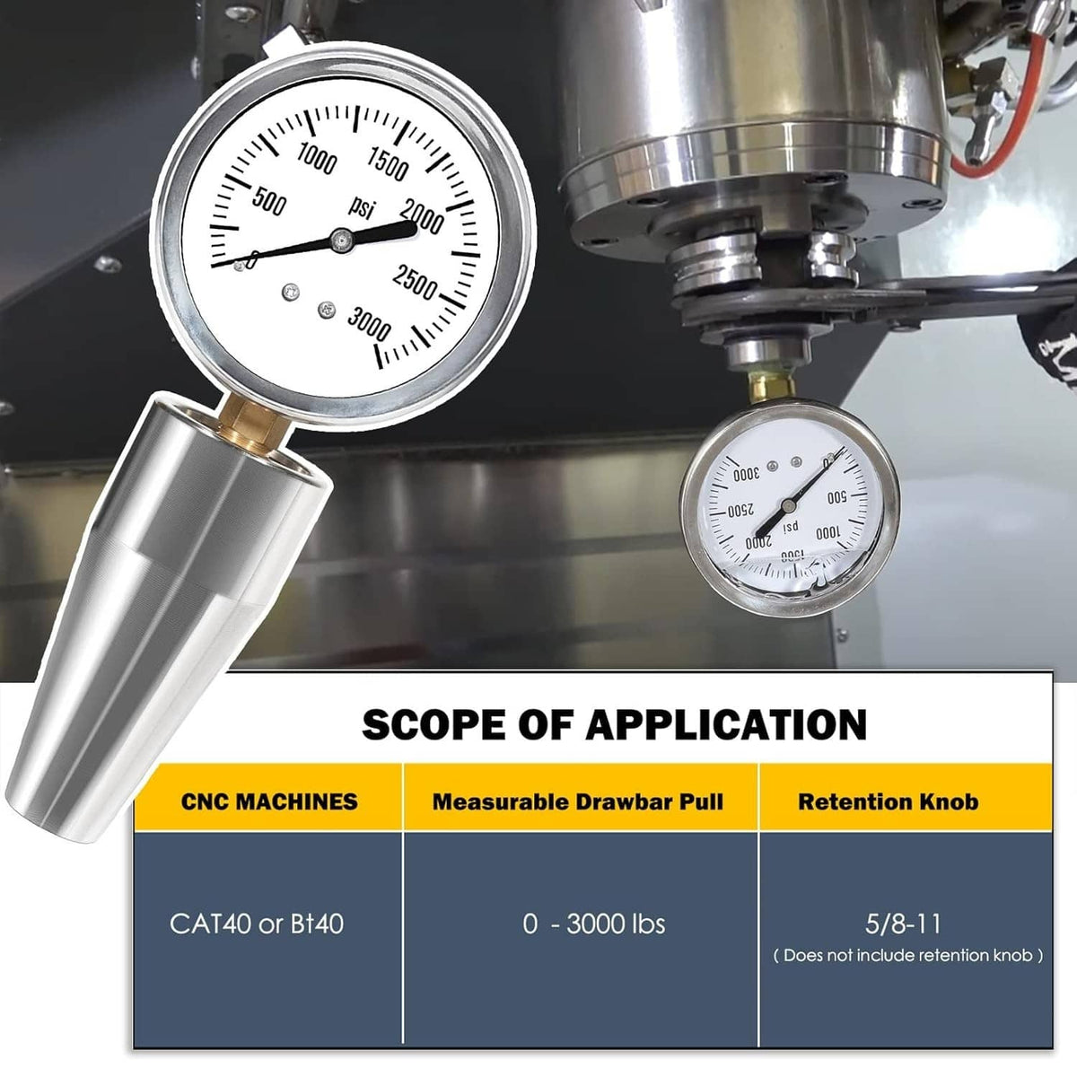 Solidspare Drawbar Force Gage Spindle Force Test Gauge for All CAT40 or Bt40 CNC Machines
